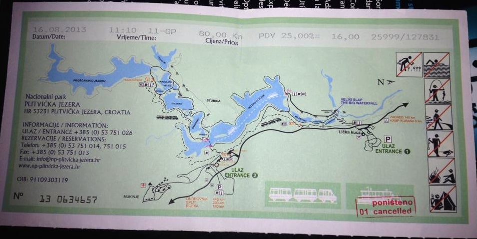 Ticket lacs Plitvice