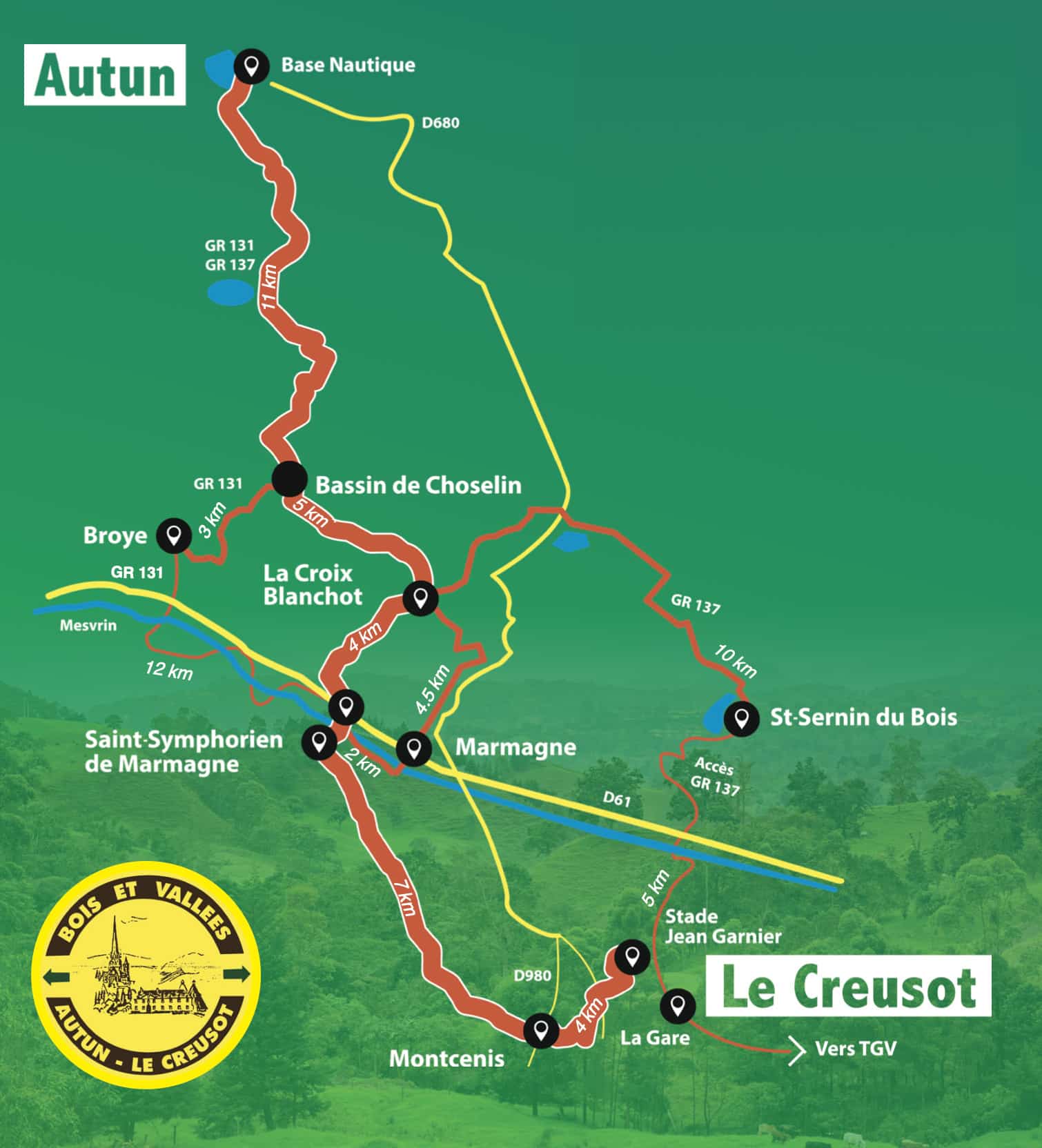 Carte de la randonnée Autun / Le creusot